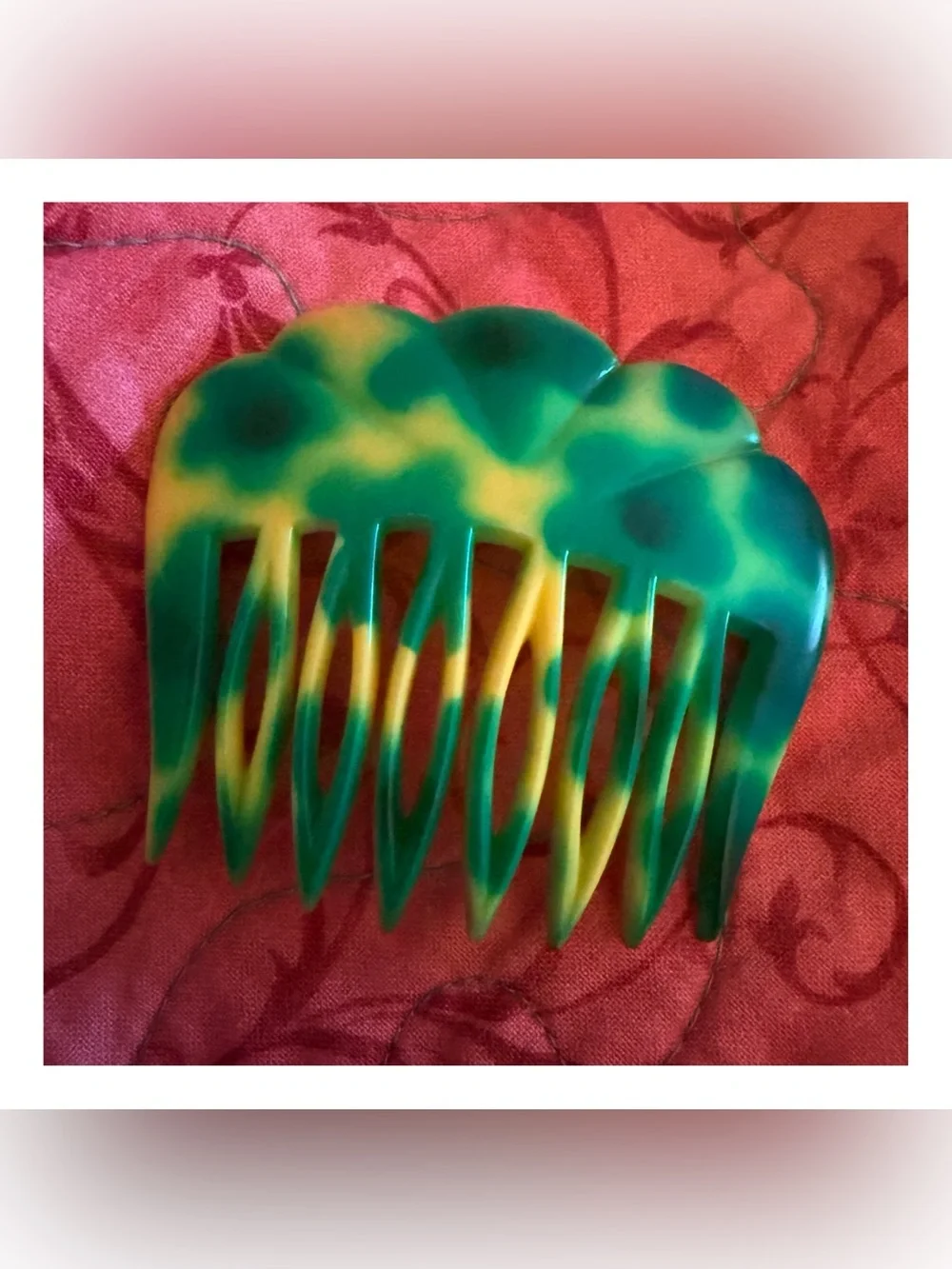 1960’s French Green & Yellow Scalloped Hair Comb, Paris Made, Deadstock, Unworn